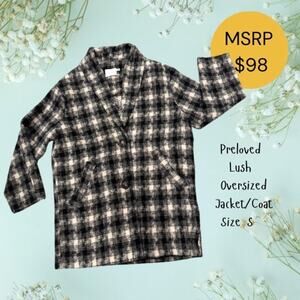 Lush Oversized Plaid Shacket Coat Black Cream Size S